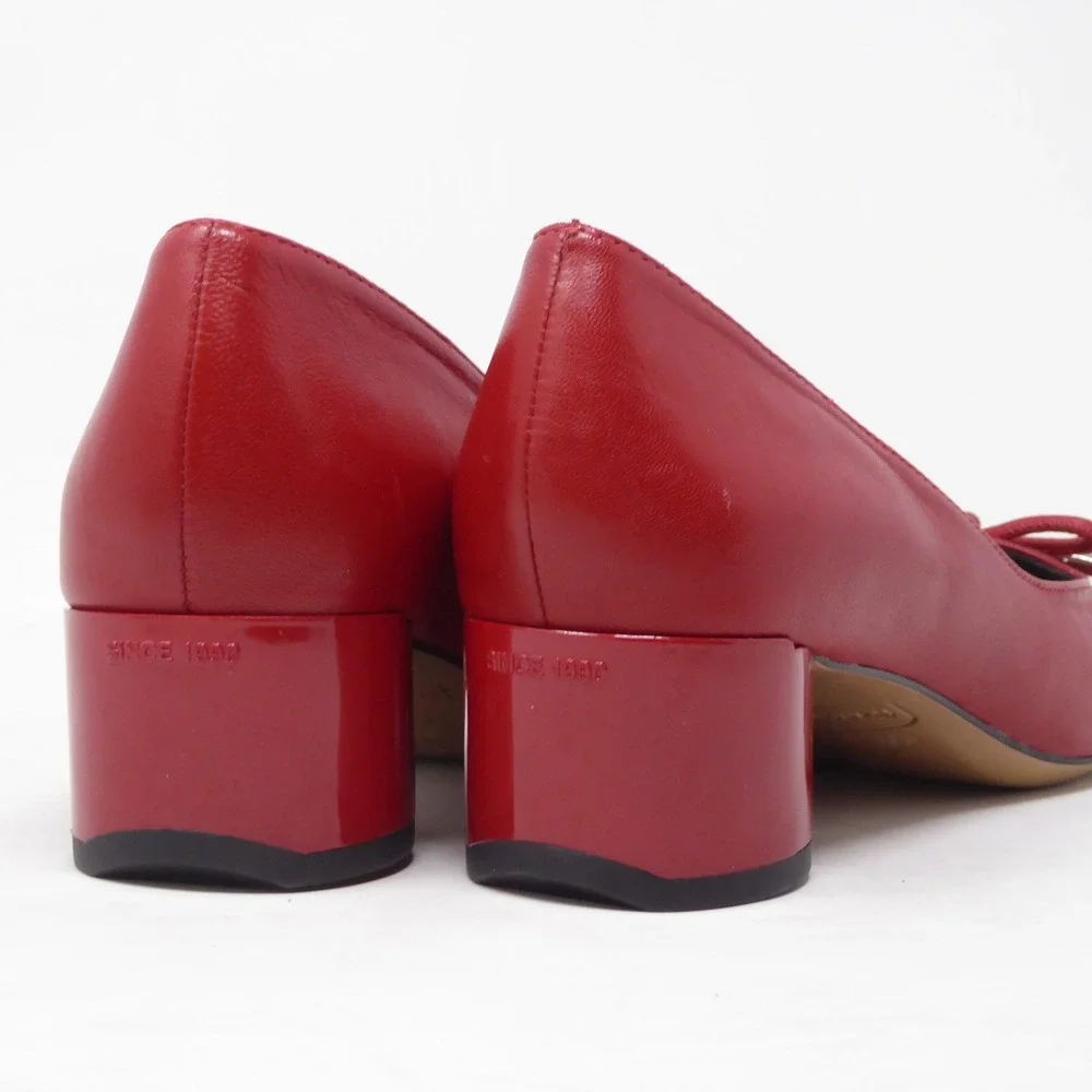 Franco Sarto Women Natalia Pumps Red Leather Square Toe Bow Block Heel 6.5W Wide